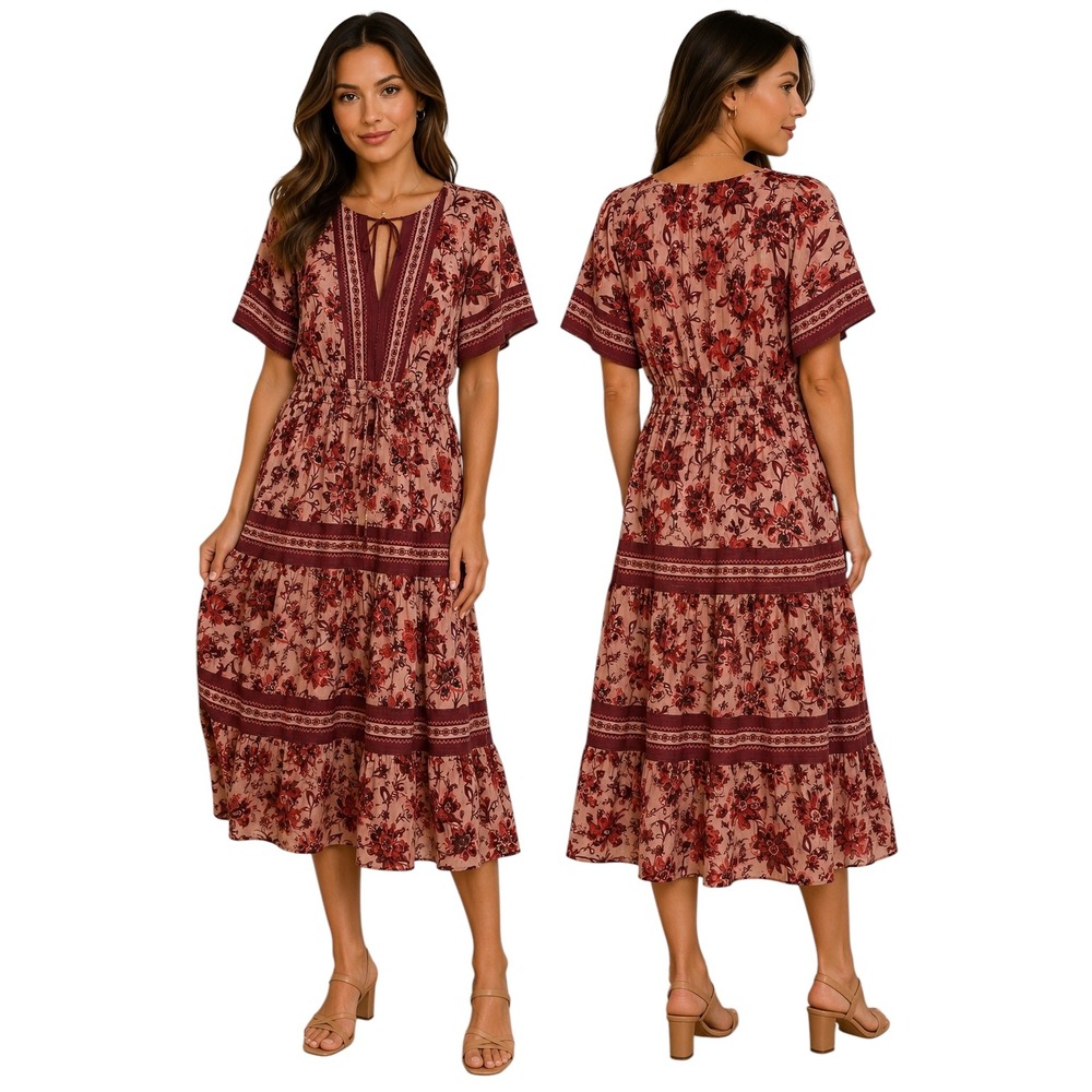 Kate Spade New York Paisley Blossom Midi Dress Pink Floral Metallic